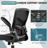 Coolhut Ergonomic Office Chair, Task Chair, Comfort Desk Chair with Adjustable Lumbar Support and Flip up Arms, 300lb, Black