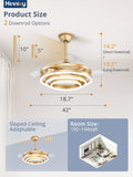 Zardon 42 inch Ceiling Fan with Light and Remote Control, Gold Modern Fandelier with 6 Speeds & DC Motor for Bedroom, Living Room