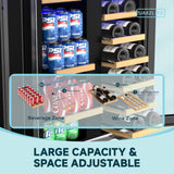 Simzlife 24 Inch Dual Zone Beverage Refrigerator with Glass Door Hold 21 Bottles&88 Cans,Built-in/Freestanding Wine Fridge for Home/Bar/Office