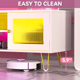 Behost Modern TV Stand for 65 Inch TV with LED Light & Power Outlets, Entertainment Center TV Cabinets for Living Room, White