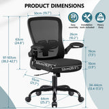Coolhut Ergonomic Office Chair, Task Chair, Comfort Desk Chair with Adjustable Lumbar Support and Flip up Arms, 300lb, Black