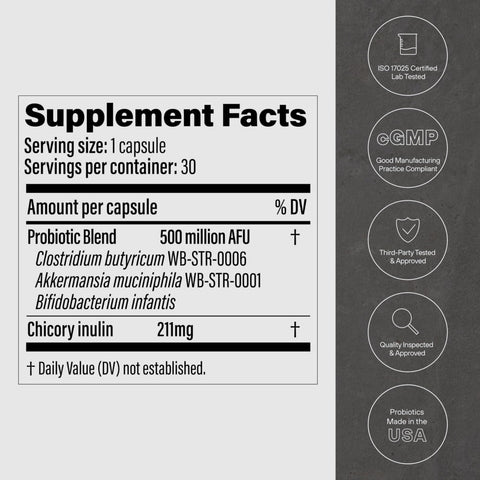 500M AFU Multi-Strain Probiotic + Prebiotic Supplement for Digestive Health, Energy Support & Active Lifestyles - 30 Capsules,1(Pack)