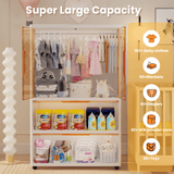 400Qt Super Large Storage Bins with Door and Wheels, Kids Closet Organizer with Hanging Rod, White