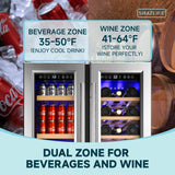 Simzlife 24 Inch Dual Zone Beverage Refrigerator with Glass Door Hold 21 Bottles&88 Cans,Built-in/Freestanding Wine Fridge for Home/Bar/Office