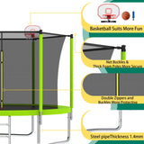 Mersco 8ft Trampoline for Kids Adults,Outdoor Trampoline with Enclosure,BasketballHoop and Ladder,Upright-Poled Backyard Trampoline with Total Loading 880Lbs,Birthday Gifts,Green