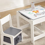 4-in-1 Kids Table and Chairs Set with Removable Tabletop Storage & Bookshelf, Toddler Table and Chair Set for Playroom Kids Room or Living Room, Gray