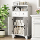 Bathroom Storage Cabinet with Doors and Drawers,Farmhouse White Bathroom Floor Cabinet freestanding with Adjustable Shelf,41.3"H Bathroom Organizer
