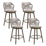 Dycanpo Outdoor Bar Stools Set of 4,26' Swivel Counter Stools with Woven Backrest & Footrest,Beige