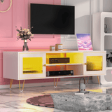 Behost Modern TV Stand for 65 Inch TV with LED Light & Power Outlets, Entertainment Center TV Cabinets for Living Room, White
