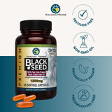 A-ma, zing Herbs Premium Black Seed Oil Capsules | Cold Pressed Nigella Sativa for Digestive Support, Immune Balance & Cognitive Health | High Potency Formula, 1250mg, 60 Softgels