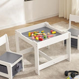4-in-1 Kids Table and Chairs Set with Removable Tabletop Storage & Bookshelf, Toddler Table and Chair Set for Playroom Kids Room or Living Room, Gray