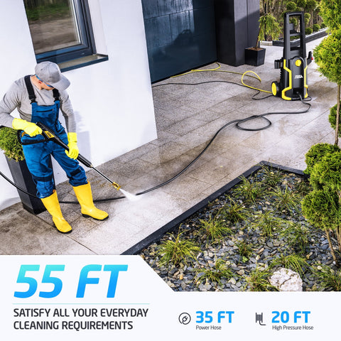 TCISA 3500 PSI Electric Pressure Washer,Max 2 GPM Power Washer with 35FT Power Cord 20FT Hose 4 Nozzles Soap Cannon for Car Garden Yard Hom