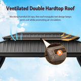 SANOPY 10x15ft Hardtop Gazebo Double Roof Aluminum Gazebo Outdoor Waterproof Gazebo Canopy with Netting and Curtains for Backyard, Deck, Patio,Black
