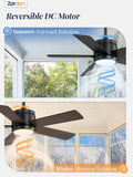 Zardon 42" Outdoor Ceiling Fan with Light - Remote Control, 6 Speeds, Waterproof, Black