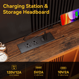 Behost Heavy Duty Twin Bed Frame with Storage Headboard, Charging Station and LED Light, No Box Spring Required, Black