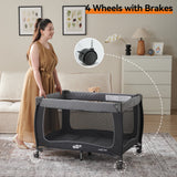 Pamo Babe Baby Playard, Magic Fold 1 Step Portable Playpen Changing Table for Newborn, Four-Panels