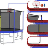 Mersco 15ft Trampoline for Kids Adults,Outdoor Upright-poled Trampoline with Enclosure,Basketball Hoop and Ladder, 1600lbs Loading,Birthday Gifts,Blue