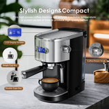 Auseo 20 Bar Semi-Automatic Coffee Maker, Espresso Machine, Steam Milk Foam for Home/Office/Cafe, Black