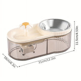 3L Cat Water Fountain with Cat Feeder 2 in 1,Pet Water Bowl Dispenser Dog Food Feeder- Beige