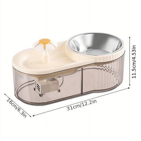 3L Cat Water Fountain with Cat Feeder 2 in 1,Pet Water Bowl Dispenser Dog Food Feeder- Beige