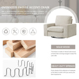 1212 INGALIK Swivel Accent Chair, 40.2"W Oversize Chenille Accent Armchair with Storage Bag, Modern Comfortable Chair for Living Room, Bedroom, Beige