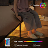 OLEVS Queen Bed Frame with Headboard, LED Light, Charging Station, No Box Spring Required