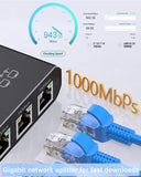 Duomigo Ethernet Splitter 1 to 4, 1000Mbps High-Speed Network Distributor with USB Power, Supports 4 Devices Simultaneously