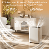 Rocyis 50-Pint Dehumidifier with Drain Hose, Max 3500 Sq. Ft. Dehumidifiers for Home Basement & Large Room, 3L Water Tank, Auto Defrost& Drain, 24H Timer