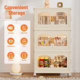 Behost 3 Pack Plastic Large Storage Bins with Lids, Closet Organizers and Storage, Stackable Storage Containers with Wheel, Beige