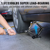 1.5 Ton (3306 lbs) Scissor Jack Kit - Quick Lift for Tire Changes, Compatible with Autos, SUVs, and MPVs